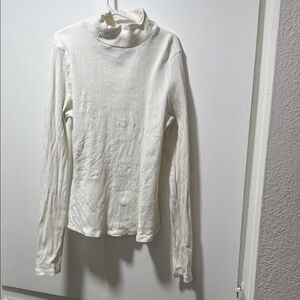 Maeve Cream Ribbed Turtleneck Top